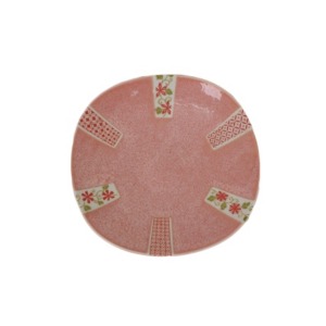 쿄하나 핑크 둥근사각접시 중 16cm